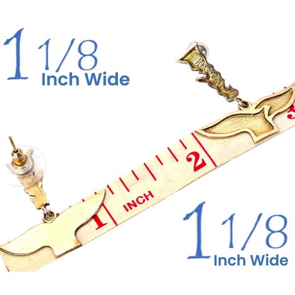 Vintage 9k Yellow Gold Over Silver Dangle Stud Whale Fin Post Sterling Earrings - Picture 4 of 10